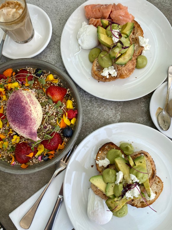 Hotcake and avo toast at Kettle Black in Melbourne, Australia
