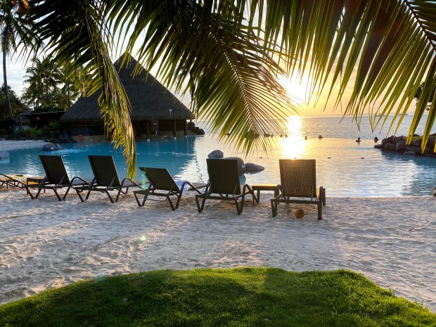 Sunset over the pool at the Intercontinental in Tahiti